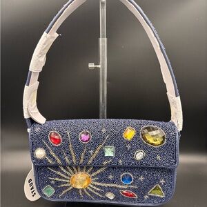 STAUD Tommy Celestial Beaded Shoulder Bag - Navy